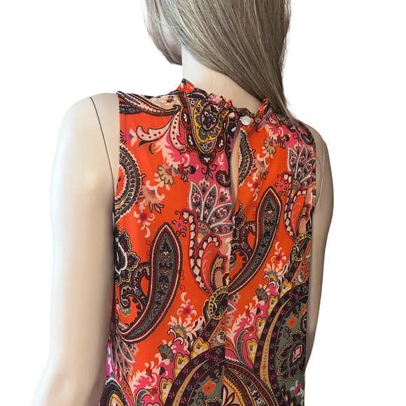 Chetta B Paisley Shift Dress Flowy Colorful Sleeveless Keyhole Shirred Smocked - Picture 6 of 16